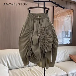 Irregular Design Black Skirt Unique High Waist Slimming Pleated Skirt For Women's Summer New 2024 Harajuku Long Loose Skirts