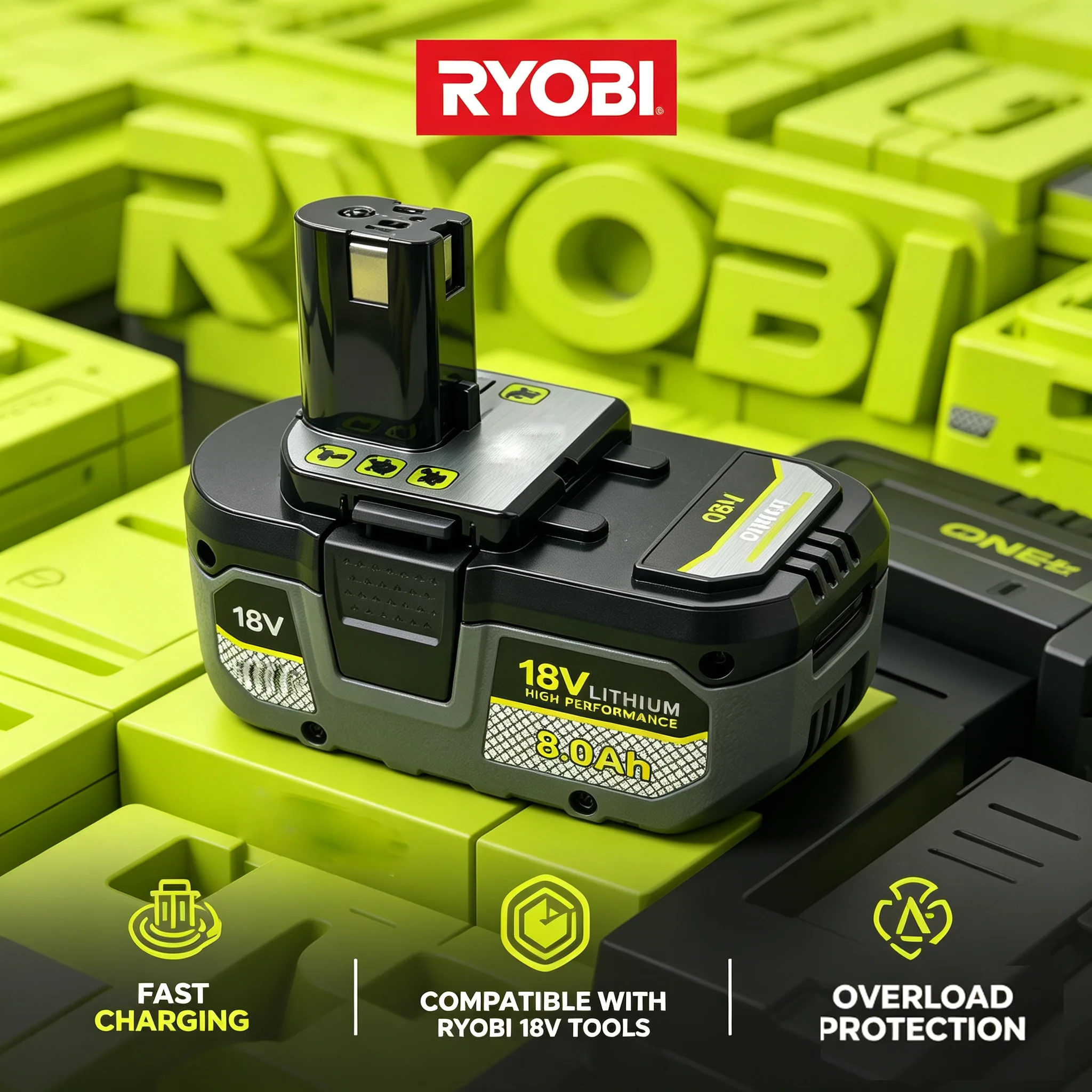 Original RYOBI 18V Lithium Battery 6.0Ah/8.0Ah For P108 P107 P109 P104 RB18L50 RB18L20 Cordless Saw Drill Impact Driver Tools