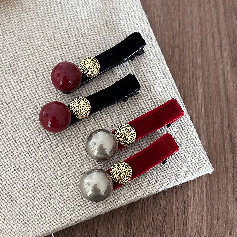 round Beads Gold Buckle straight line hair clip Women's Forehead Broken Hair Duckbill Clip Hairpin New Side Bang Clip