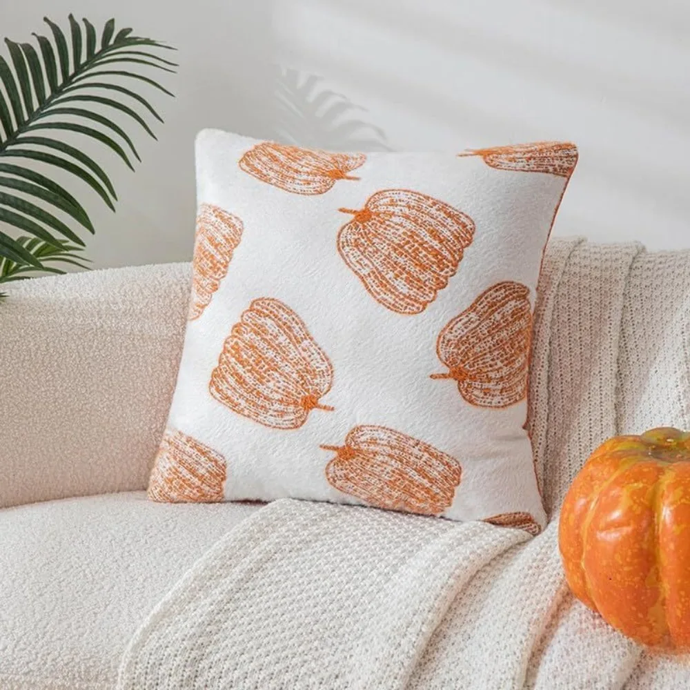 45x45cm Halloween Pillow Cover Pumpkin Themed Plush Soft Pillow Cover Country Cottage Pillowcase for Sofa Bedroom Home Decor