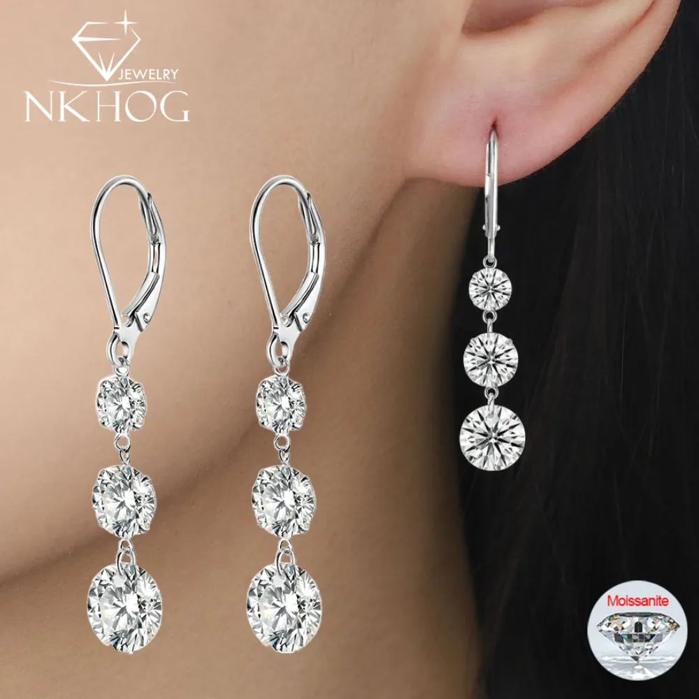 

NKHOG 7CTTW Moissanite Drop Earring For Women 925 Sterling Silver Trendy Diamond Hoops Ear Stud Gift 18K Plated Fine Jewelry GRA