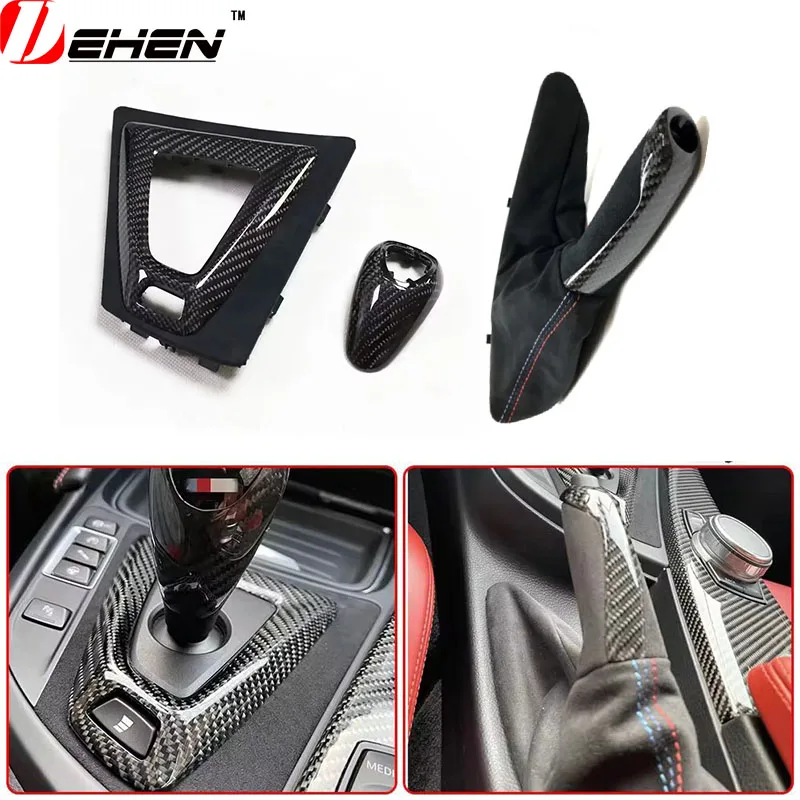 

LHD для BMW M2 M3 M4 F87 F80 F82 F83 F10 F86 M Performance Ручка переключения передач Рамка ручного тормоза Консоль Панель Крышка из углеродного волокна
