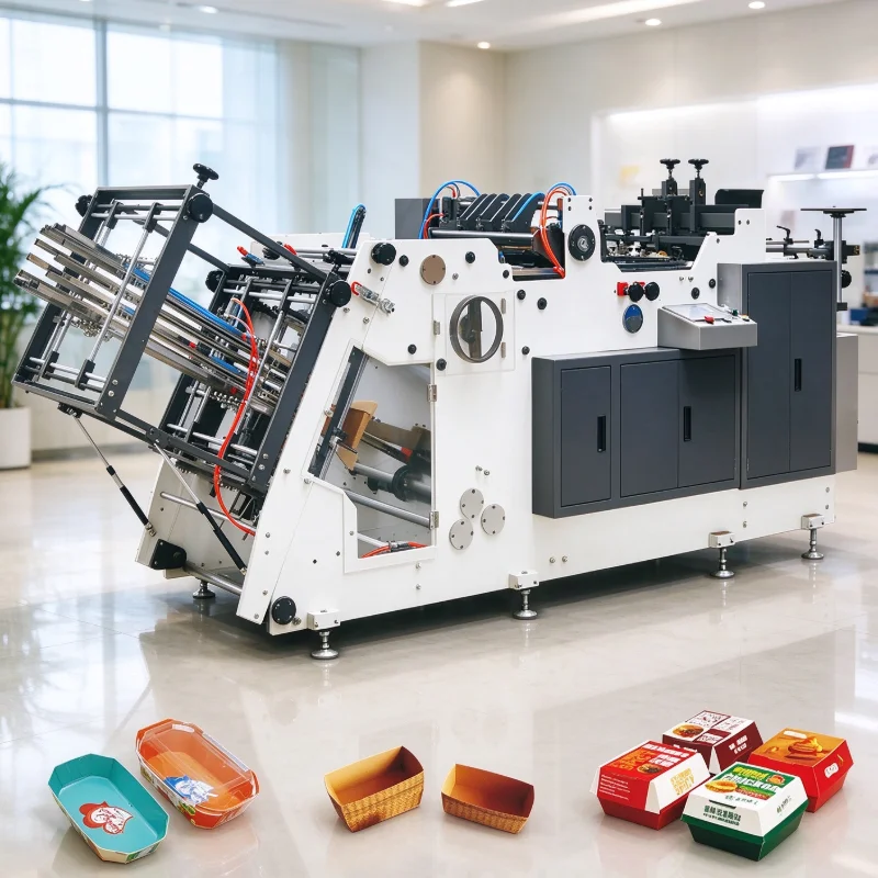 Fully Automatic Paper Box Forming Machine, Auto Paper Feeding, CE Certified, Produce Fry Box, Boat Tray, for Packaging Use