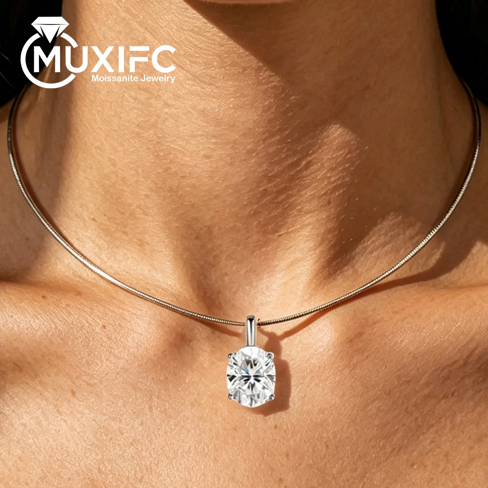 3-5 Carat Oval Cut Moissanite Pendant Necklace S925 Silver 18k Gold Plated Diamond Solitaire Choker for Women Party Jewelry Gift