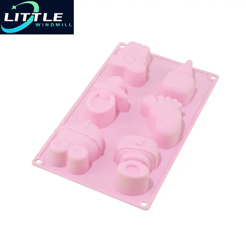 Baby Series Cake Decoration Mould 6-hole Pacifier  Footprint Toy  Mold Edible Silicone Chocolate Pudding Baking Tool