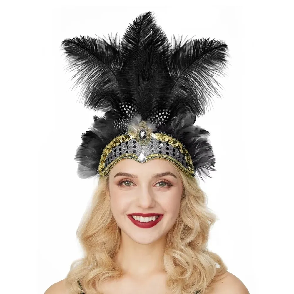 Neues Buntes Feder-Kopfschmuck Bühnen-Performance Dekoratives Showgirl-Stirnband Brasilianisches Karnevals-Haarband für Karneval-Veranstaltungen – Detail 8