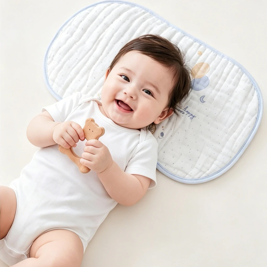 Newborn Baby Cloud Pillow 12-Layer Bamboo Cotton Breathable Sweat-Absorbent Soft Soothing Anti-Spit-Up Cloth for All Seasons