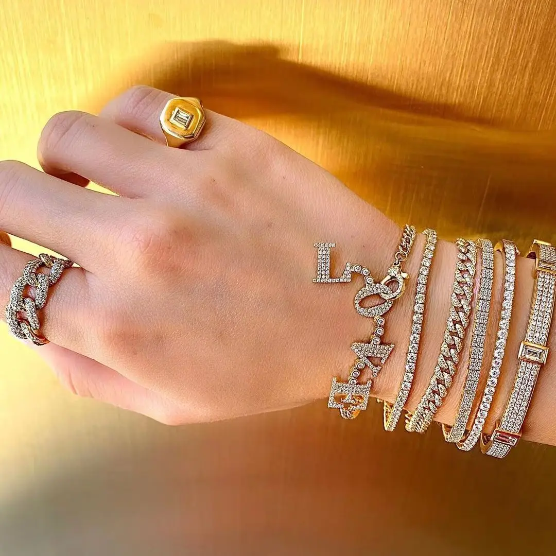 Fashion New Miami Cuban Link Chain Bracelet With Bling Cz Jewelry Wholesale Hip Hop Women Bracelet For Party Jewelry Drop Ship