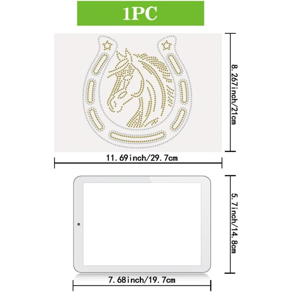 Horse Horseshoe Rhinestone Iron on Hotfix 8.26x11.69inch Bling Iron on Patch Riding Theme Heat Transfer Decal making kits