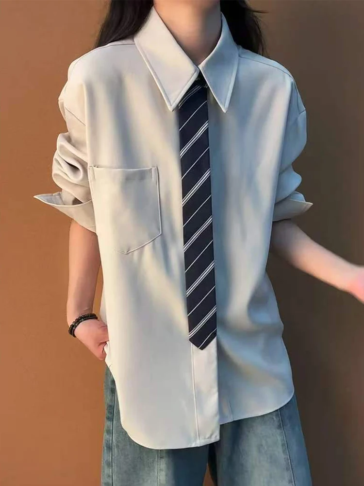 

Весенняя модная мужская рубашка с длинным рукавом и имитацией галстука, многослойная, с эффектом многослойности, высококачественная верхняя одежда в повседневном стиле, в полоску