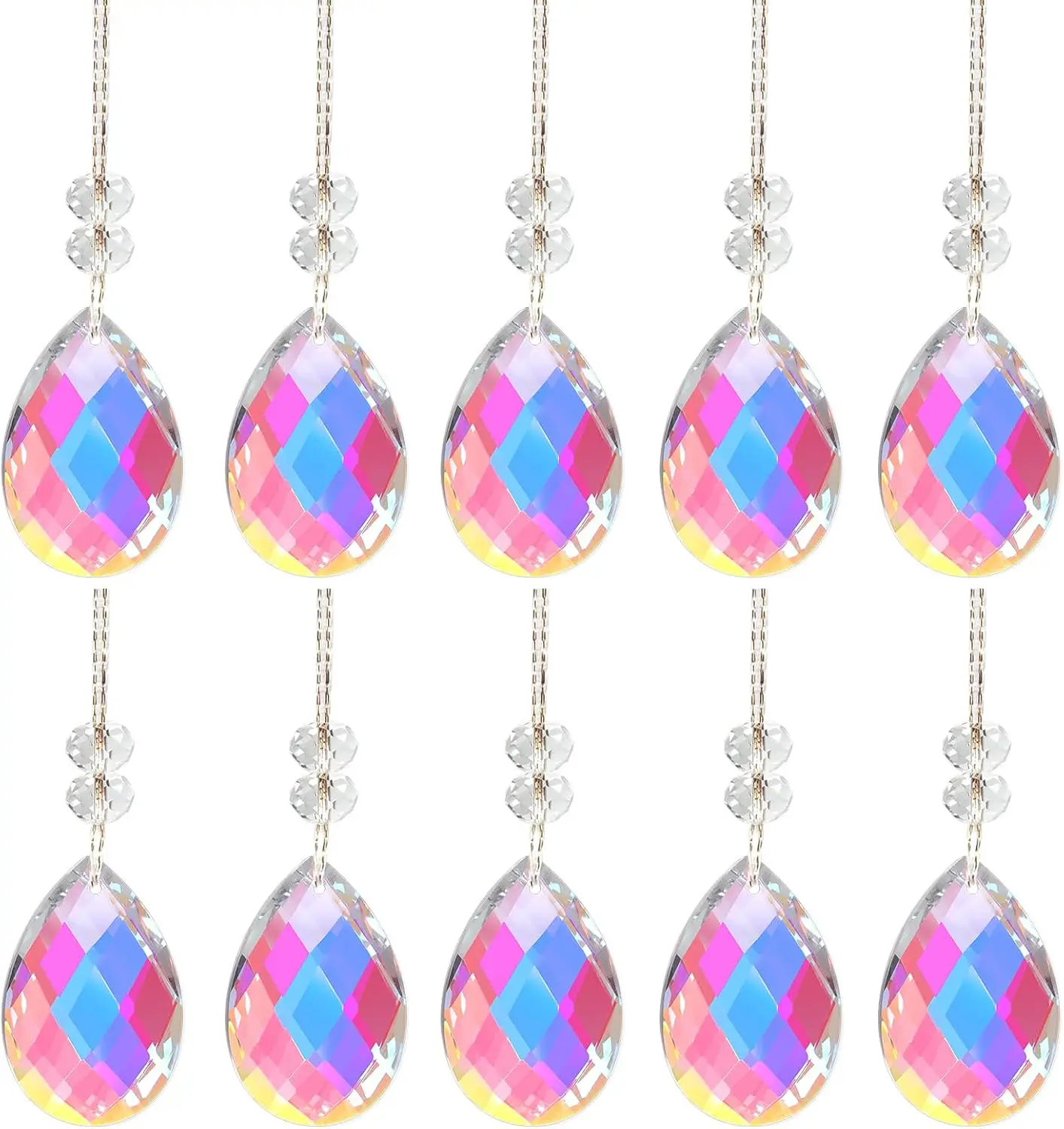 10PC 50mm Crystal Prism Suncatcher Colorful Rainbow Maker Hanging Crystals for Window Garden Home Outdoor Decoration