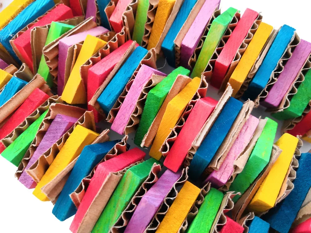 Pet Products Bird Supplies Parrot Toys Colored Wood Cardboard Strings Hanging Destroying Gnaw Chew Toys