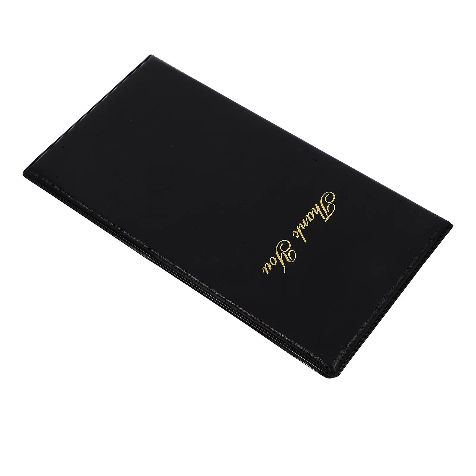 Elegant Black Card Holder with Gold Thank You Design Hand-Stitched Cover for Waiters Waitresses Bartenders