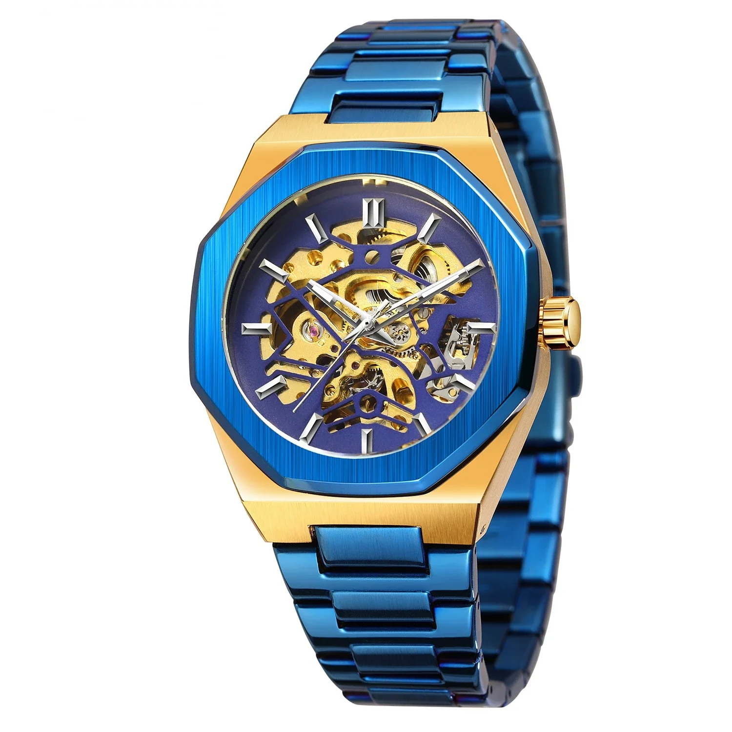 Montre automatique étanche à mécanisme ouvert pour homme, acier inoxydable fin, or, montres mécaniques, Reloj zones bre, tendance de la mode, style rlx