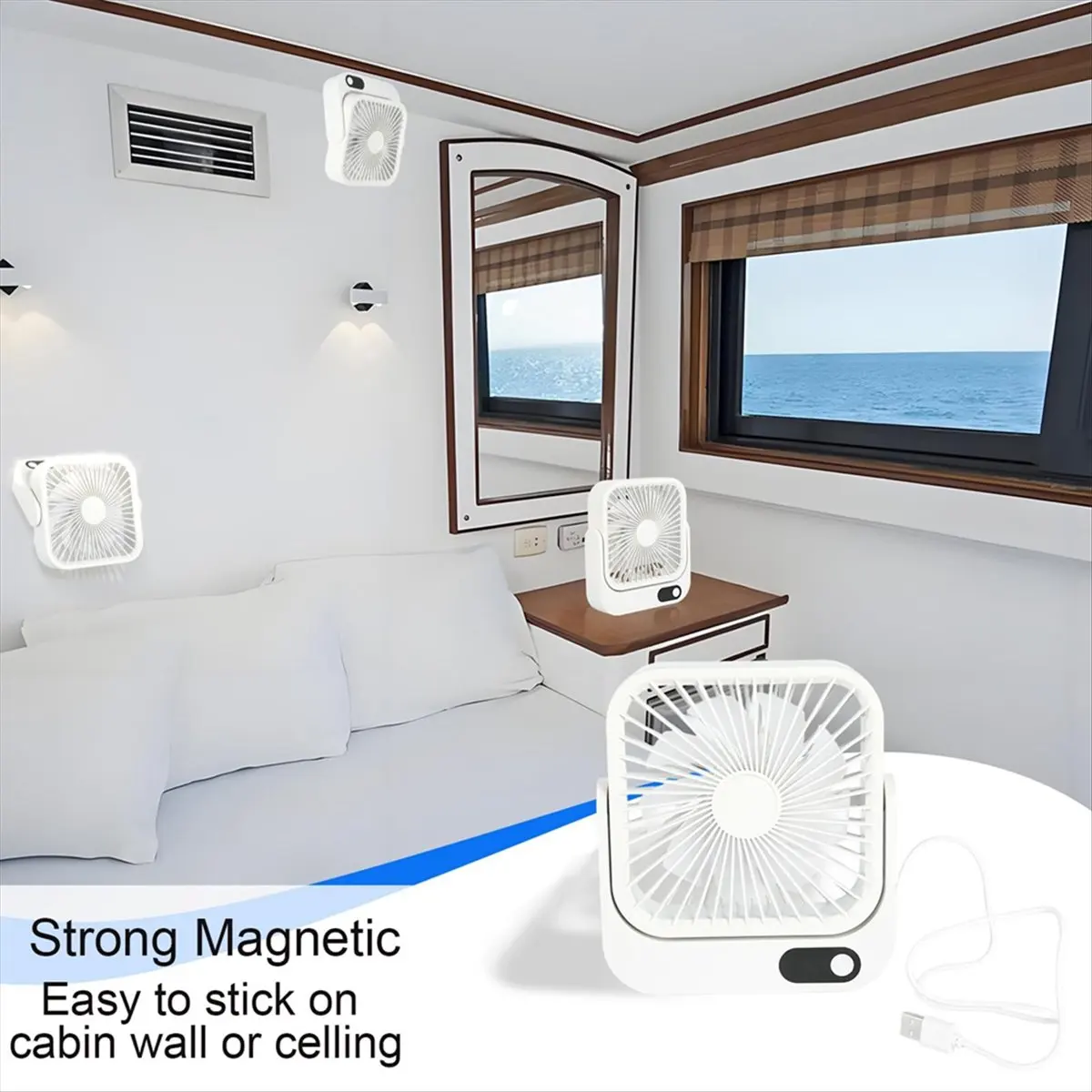 Dynamic Portable Magnetic Fan for Cruise Ship with 5000mAh USB Rechargeable Battery for Travel Kitchen Office Stateroom White