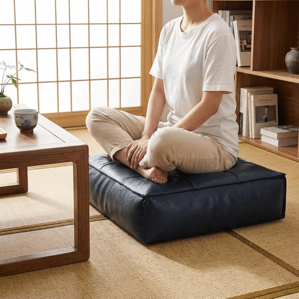 Multi-functional PU Leather Tatami Sitting Mat Square Thickened Storage Leg Bench Soft Pure Color Seat Cushion Cover Sofa