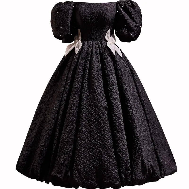 2024 Child Vintage Black Girl Princess Long Dress Luxury Kid Evening Dresses Elegant Off Shoulder Youth Girls High-End Ball Gown