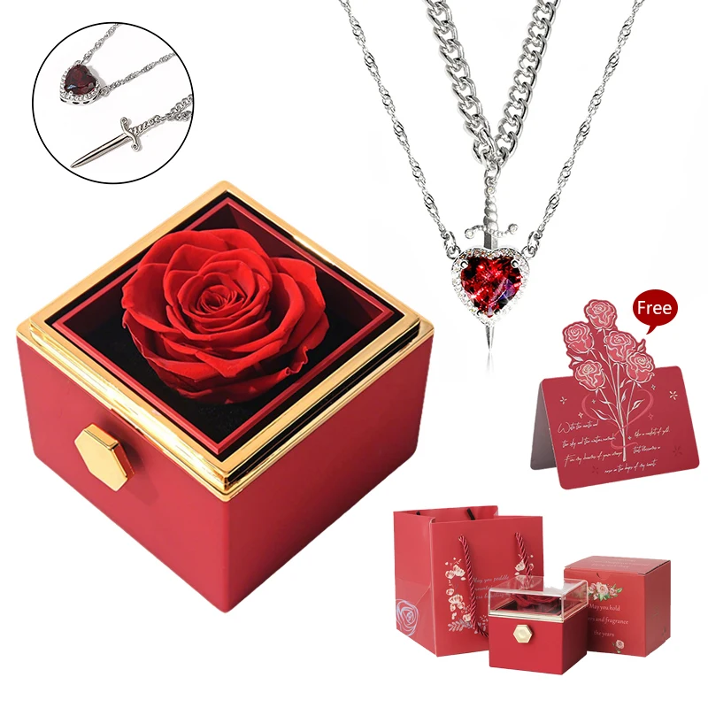 

Вечный цветок, скрытый подарочный набор ювелирных изделий, сердце, меч, ожерелья для пары, сохранение, подарки для подруг, женская пара