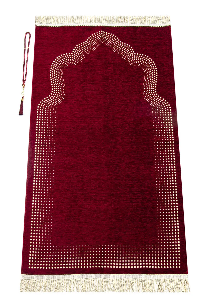 

Mihrab Pattered Plain Chenille Prayer Rug Claret Red Muslim Islam Sheet Prayer Mat Holy Quraan Islamic Mats