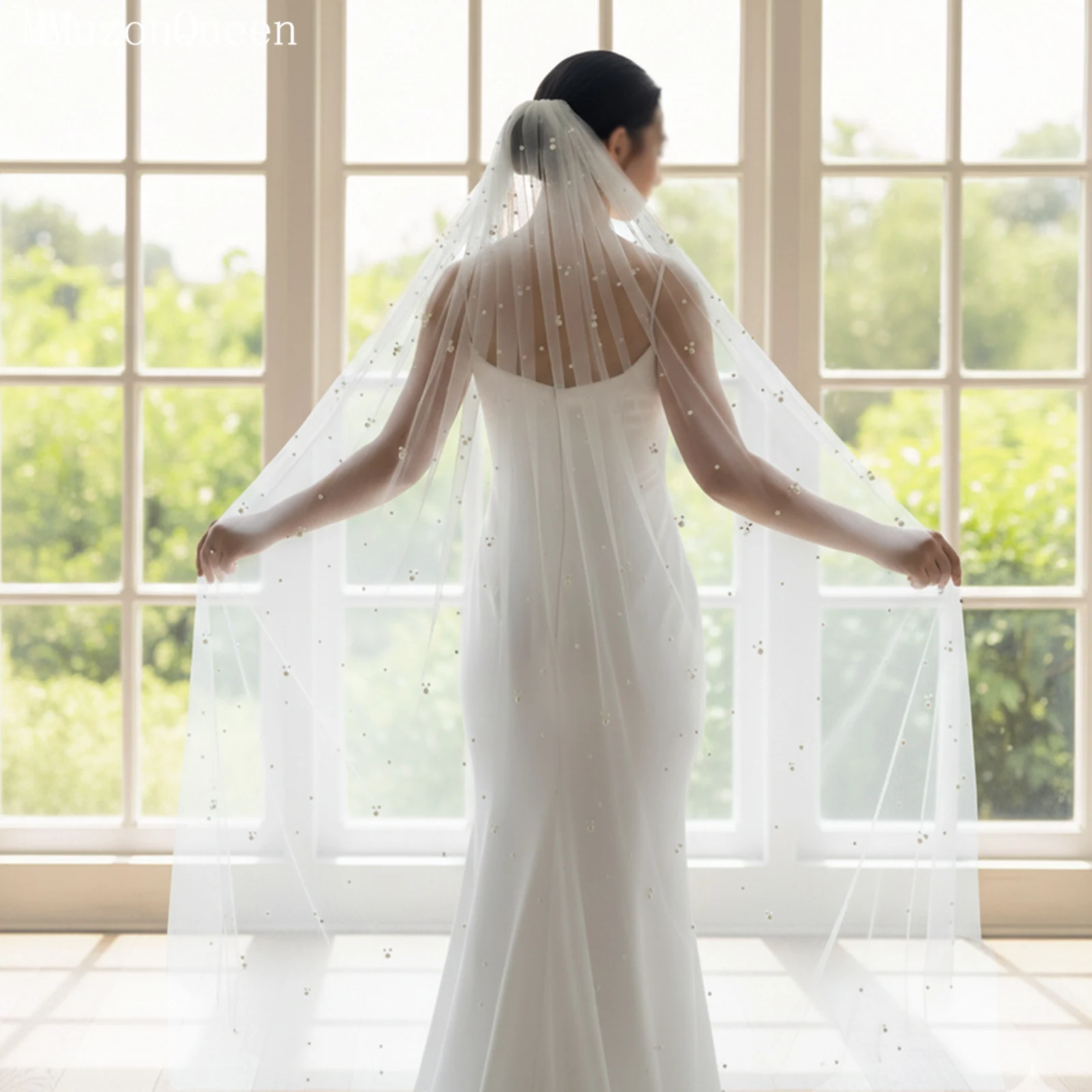 

TOPQUEEN жемчужная фата, однослойная свадебная фата из бисера, длина 1 метр, белый, кремовый, свадебные аксессуары, настраиваемая V130