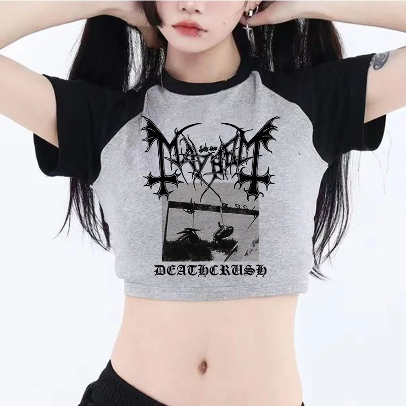 Mayhem hippie gothic graphic crop top girl fairy grunge streetwear vintage Harajuku tee