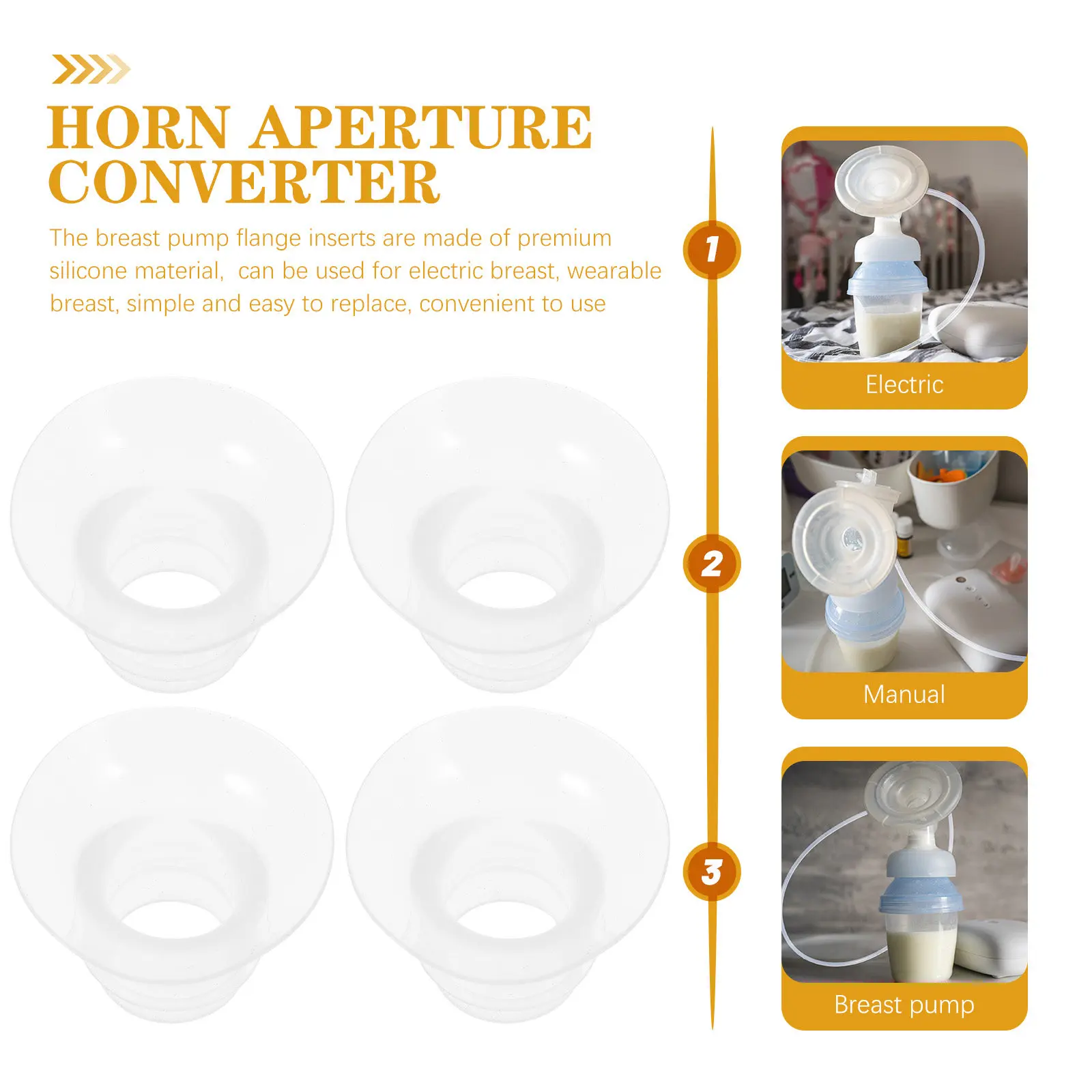 

4 pcs Silicone Flange Inserts For Wearable Breast Pump 21 Mm 19 Mm Universal Replacement Electric Breast Pump Accessories