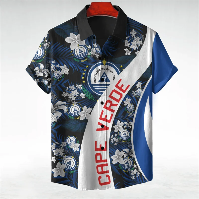 Camisas con estampado 3D de bandera de mapa de Cabo Verde de África para hombres, ropa con emblema nacional, camisas de playa, blusas patrióticas de abrigo de brazos, Tops masculinos