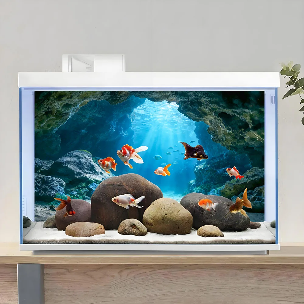 Deep Sea Blue Hole, Fish Tank Background Painting, Aquarium Painting Sticker, Front Self-Adhesive, Landscape Ornaments