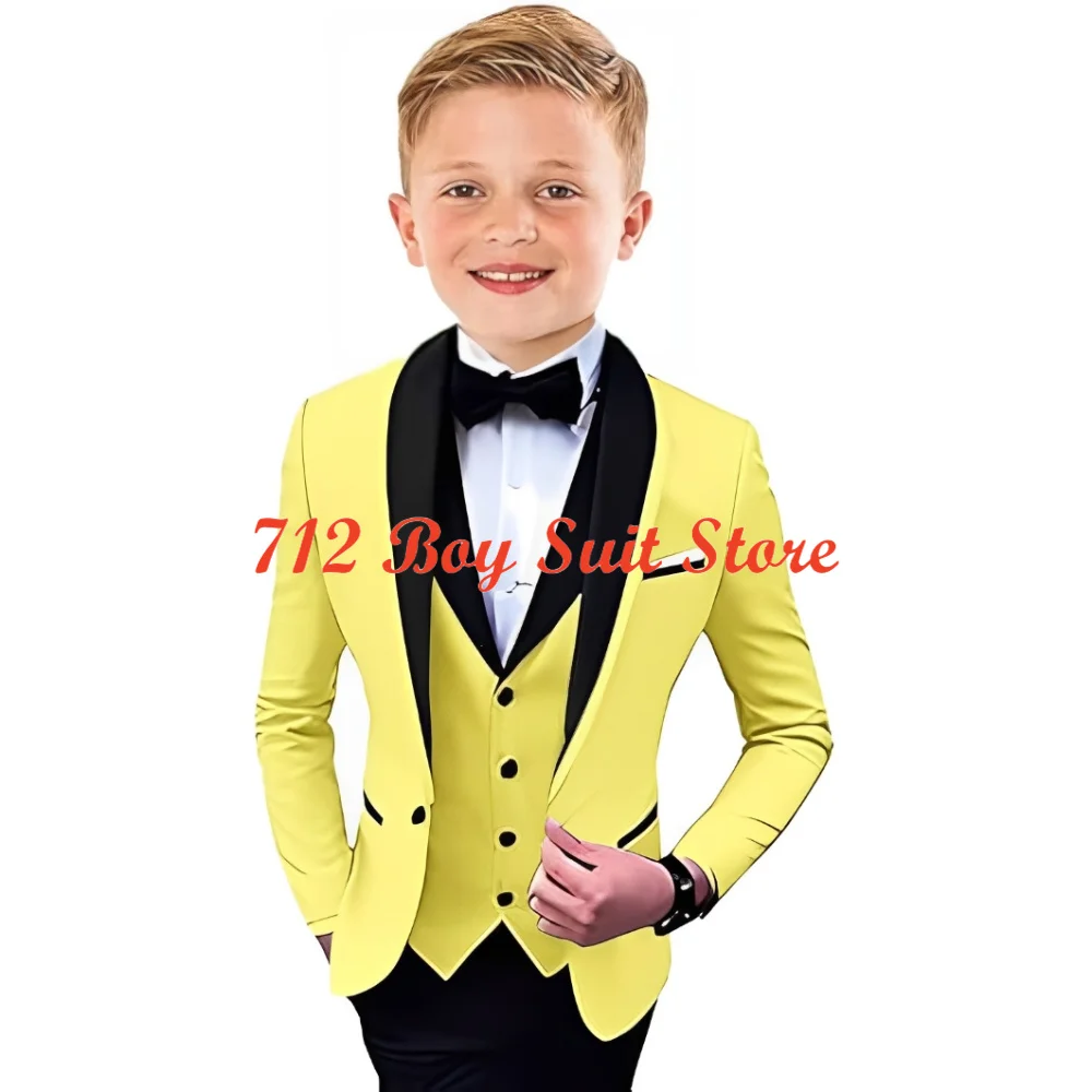 Terno de smoking formal para meninos, lapela xale, roupa de casamento, Kids Slim Fit Set, meninos clássicos, 3 pcs