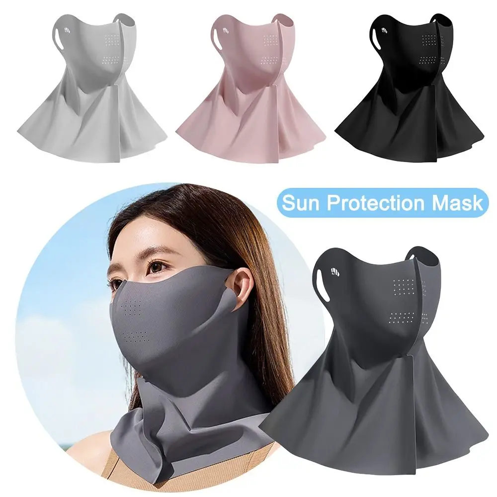 Fashion Ice Silk Sun Protection Mask UPF50+ Full Face Anti-UV Neck Scarf Neck Protection Dustproof Sunshade Face Mask Cycling