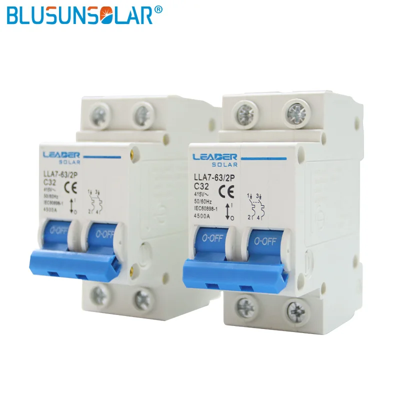 2P/4P AC Mini Circuit Breaker MCB 32A 63A 415V For Solar Power System Protection Disconnect Switch Cutout Use to 35mm Din Rail