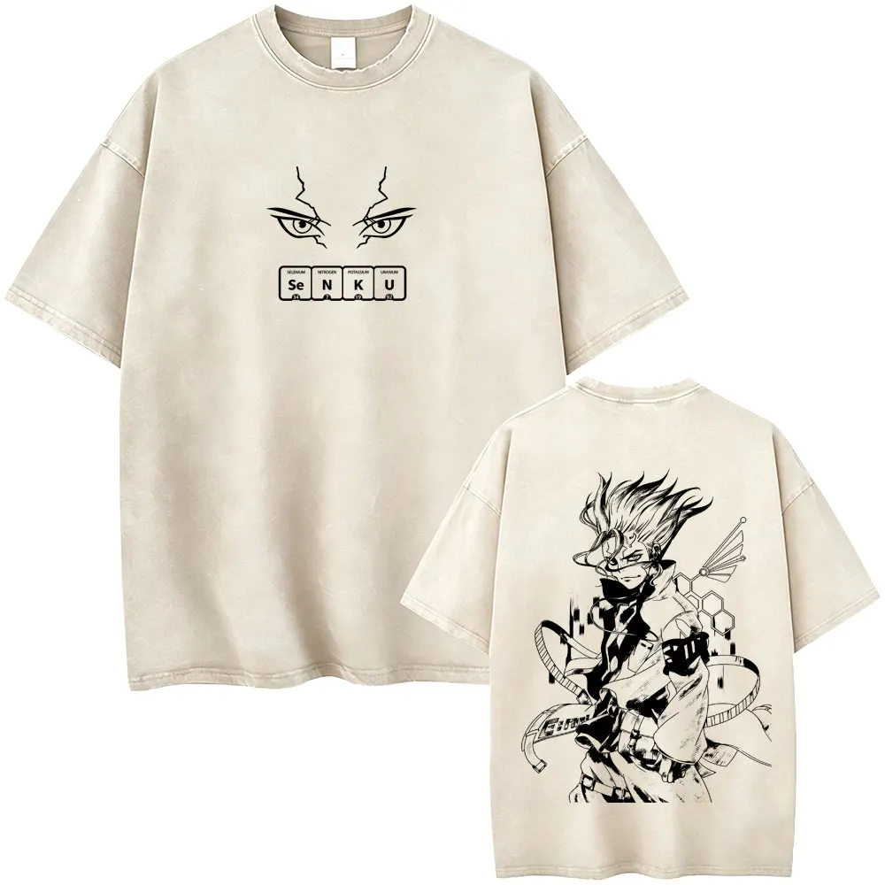 Anime Dr. Stone Vintage Washed T-Shirt Niedliches Gen Asagiri Senku Ishigami Grafik-T-Shirt für Männer und Frauen Mode Lässige Manga-T-Shirts – Detail 3