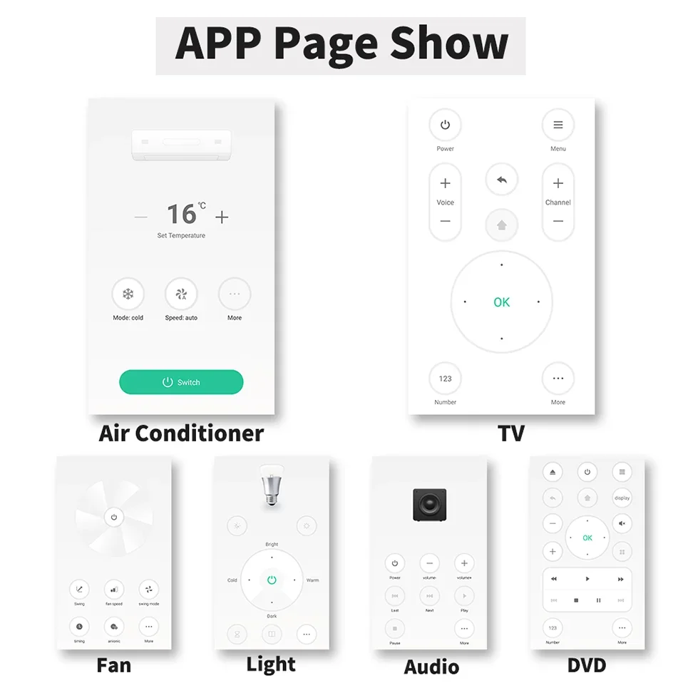 Control remoto WiFi IR para aplicación de hogar inteligente, Control remoto SmartLife para TV, DVD, AUD, AC, funciona co