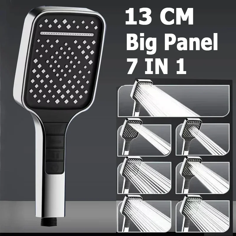 

130MM Big Panel 7 Modes Pressure Boost Shower Head High Pressure Large Flow Spray Massage Shower Faucet Bathroom Accessories