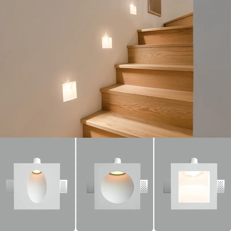 Recessed Gypsum Stair Case Lamp Wall Lamp GU10 Corridor Foot Floor Frameless Night Footlight Indoor Background Step Wall Sconce