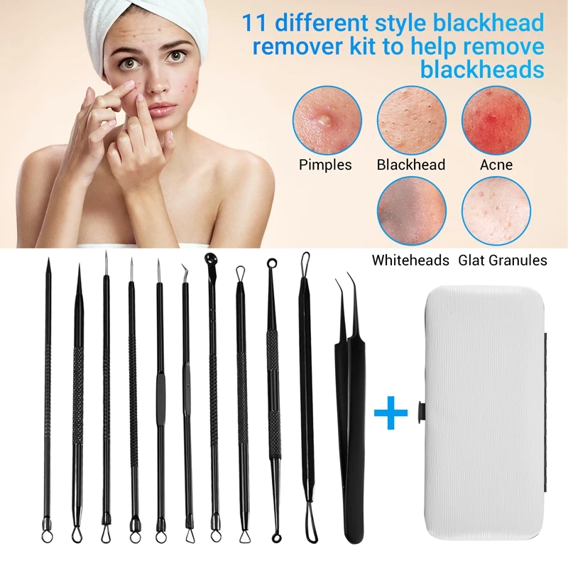 Kit d'outils pour enlever les points noirs, 11 pièces, outil d'extraction de boutons, Kit d'acné pour points noirs