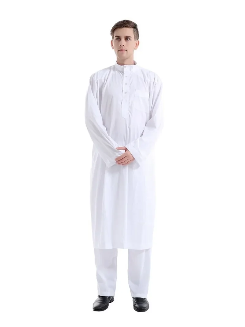 Robe muçulmano masculino árabe thobe ramadan trajes sólido árabe paquistão arábia saudita eid turquia abaya masculino roupas islâmicas nacionais