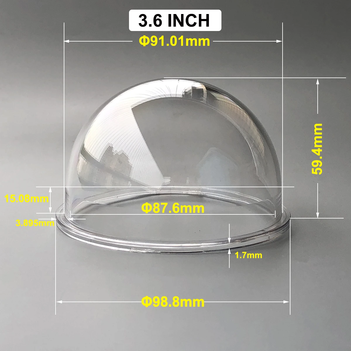 

3.6 Inch Acrylic Indoor / Outdoor CCTV Replacement Clear Camera Mini Dome Housing Cover Size 98.8x59.4mm