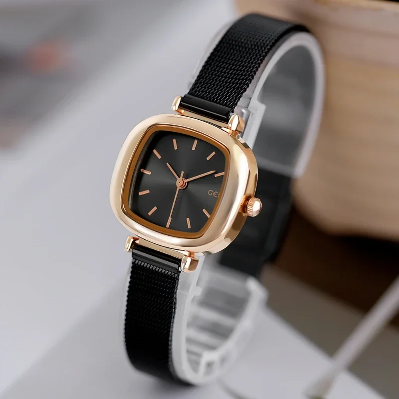 Quartz watch female minimalist temperament student small dial thin strap small square mesh chain niche watch women\'s watch