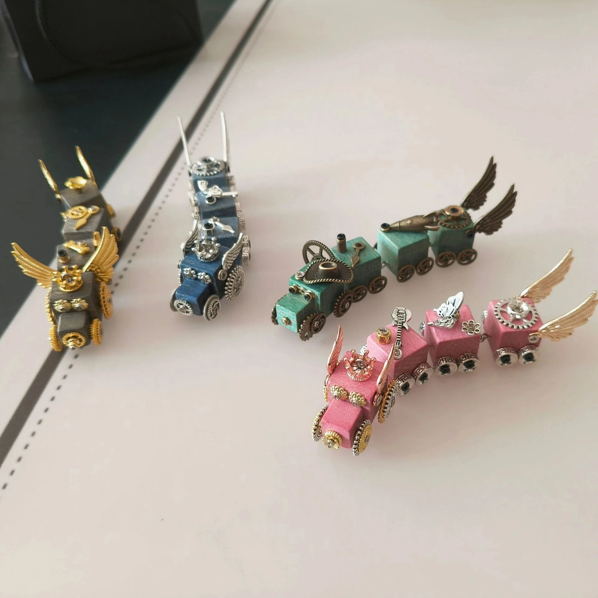 

70cm fashion hand-made wood small train Screw gear arts crafts robot key chain accessories pointer necklace pendant unisex gift