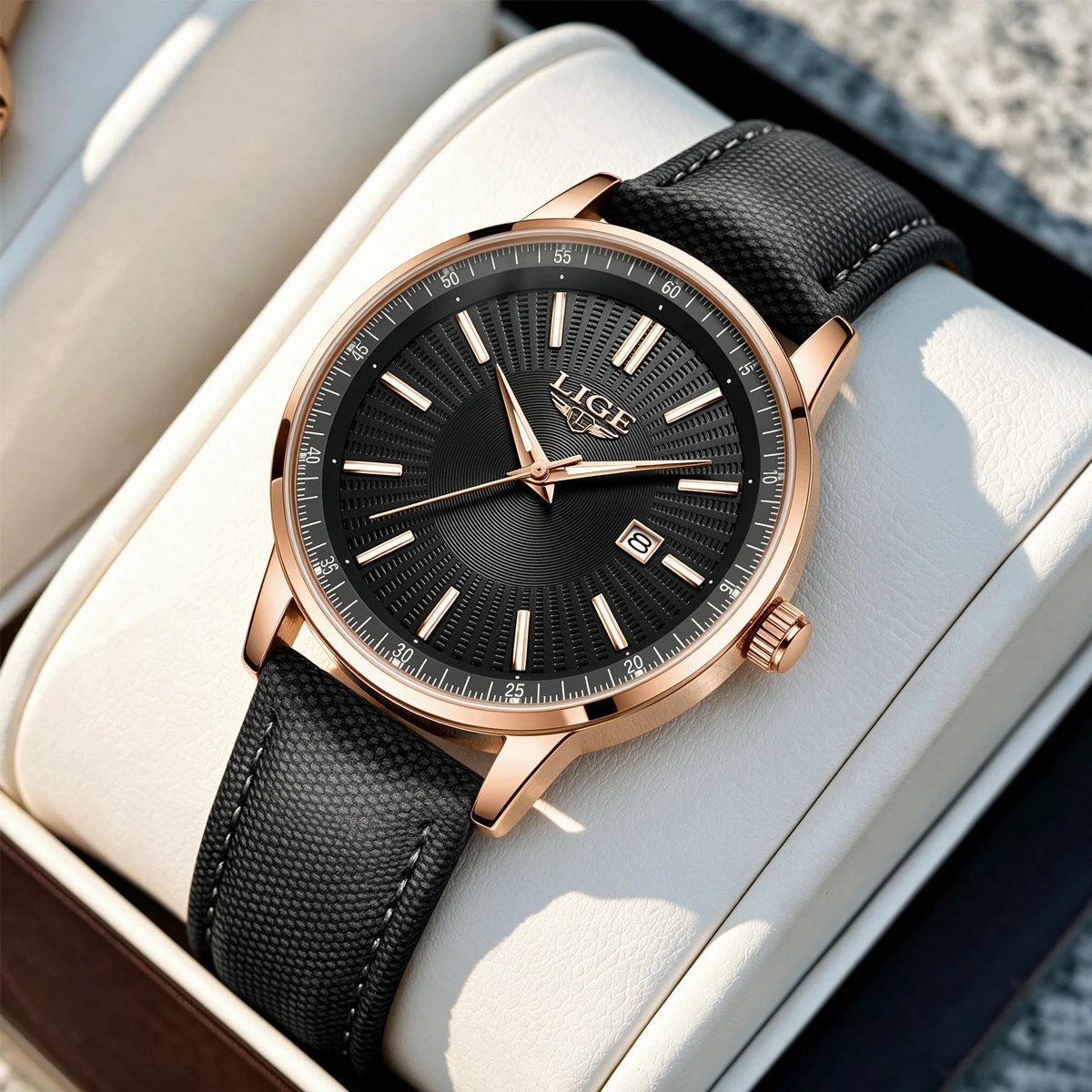 Top Brand LIGE Ultra Minimalist Fashion Quartz Watch for Men Leather Strap Auto Date Male Waterproof Mens Wristwatch