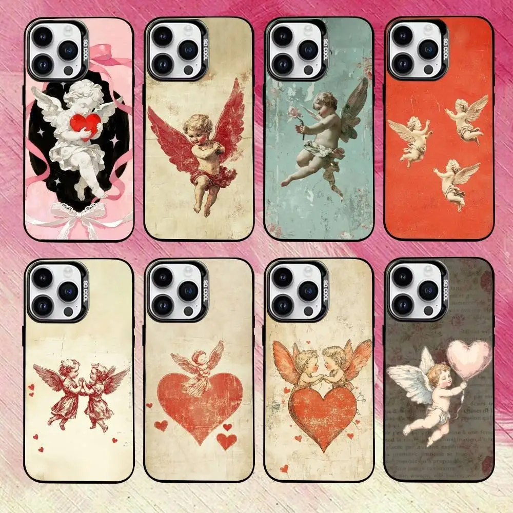 

Cute V-Vintage l-little a-angelS Phone Case For iPhone 17,16,15,14,13,12,11 Plus,Pro Max,XS,Colored Silver Plated Inside Cover
