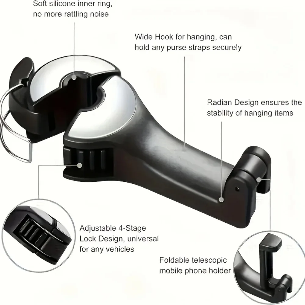 Bulk Integrated Rear Headrest Hook Phone Mounts Lockable Adjustable Anti-Skid Car Back Seat Storage Organizer Supplies