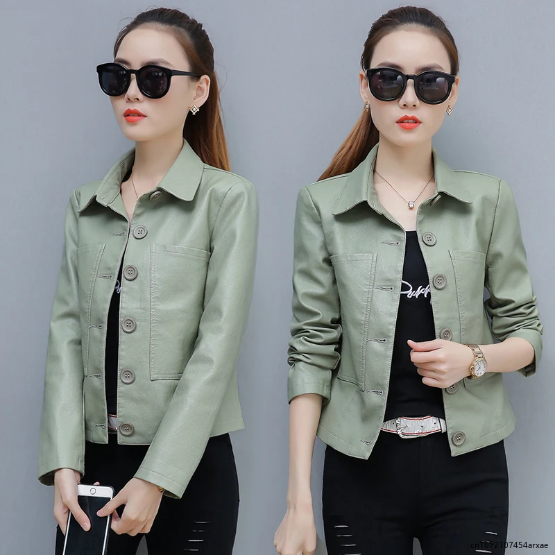 

Fashion PU Leather Jackets and Coats Women Autumn Female Jaqueta Feminina Casual Long Sleeve Single Breasted Woman Jacket Coat