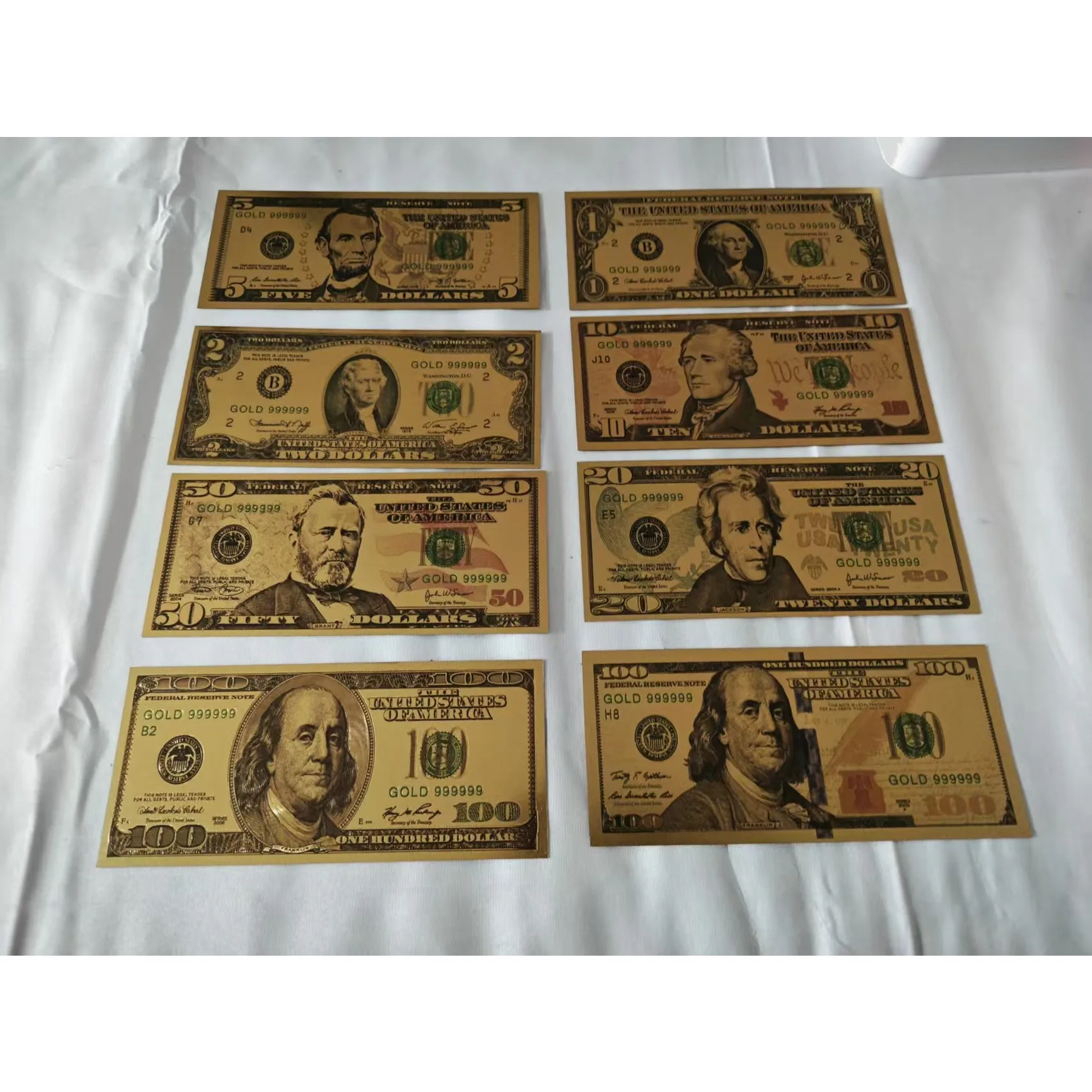 7/8/22Pcs Gold Plated US Dollar Bills Gold Foil Banknotes Fake Paper Money Banknotes Crafts For Collection Home Decor