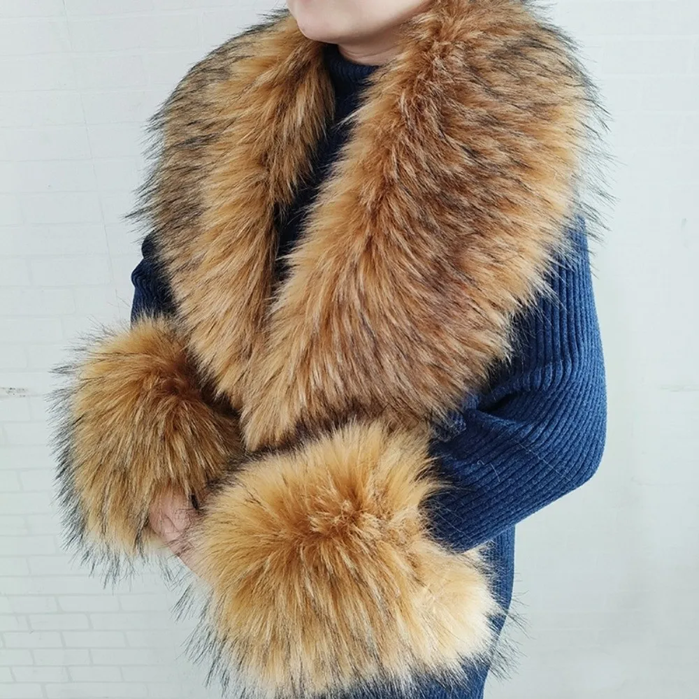 Large Size Faux Fur Collar Set Oversized V Shape Fur Cuff Set Detachable Thick Warm Shawl Collar Wrap Evening Party Outfit Dress