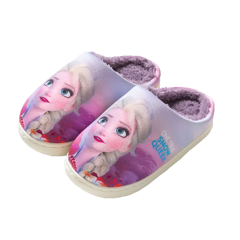 Pantoufles en coton de dessin animé Disney pour filles, pantoufles d'intérieur à semelle souple Elsa, pantoufles Anna pour petites filles, automne et hiver