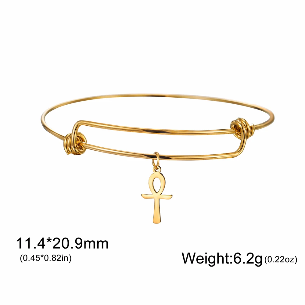 Dawapara Ankh Cross Eye of Horus Bangle Adjustable Ancient Egyptian Charm Protection Amulet Stainless Steel Jewelry - view 6