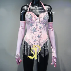 Bar Nightclub Ds Dj Party Gogo Dance Costume Star Sequins Tassels Bodysuit Women Pole Dance Outfit Stage Rave Wear XS9065
