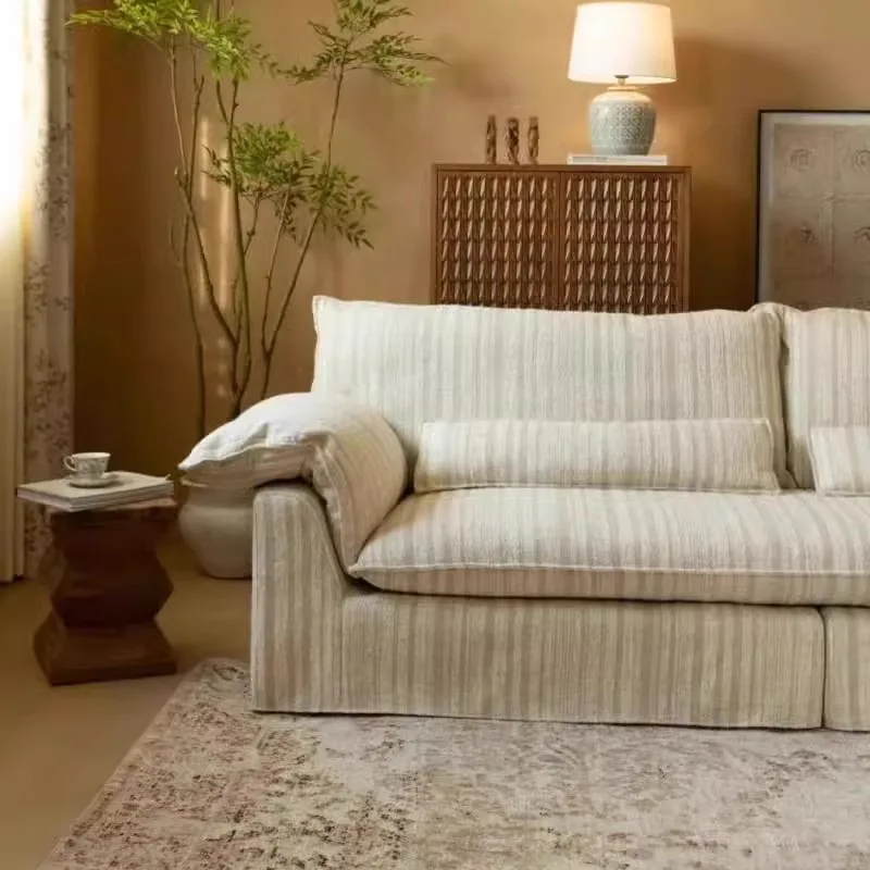 Francês natural preguiçoso estilo creme sofá de tecido high-end sala de estar designer moderno luz luxo multi-pessoa sofá